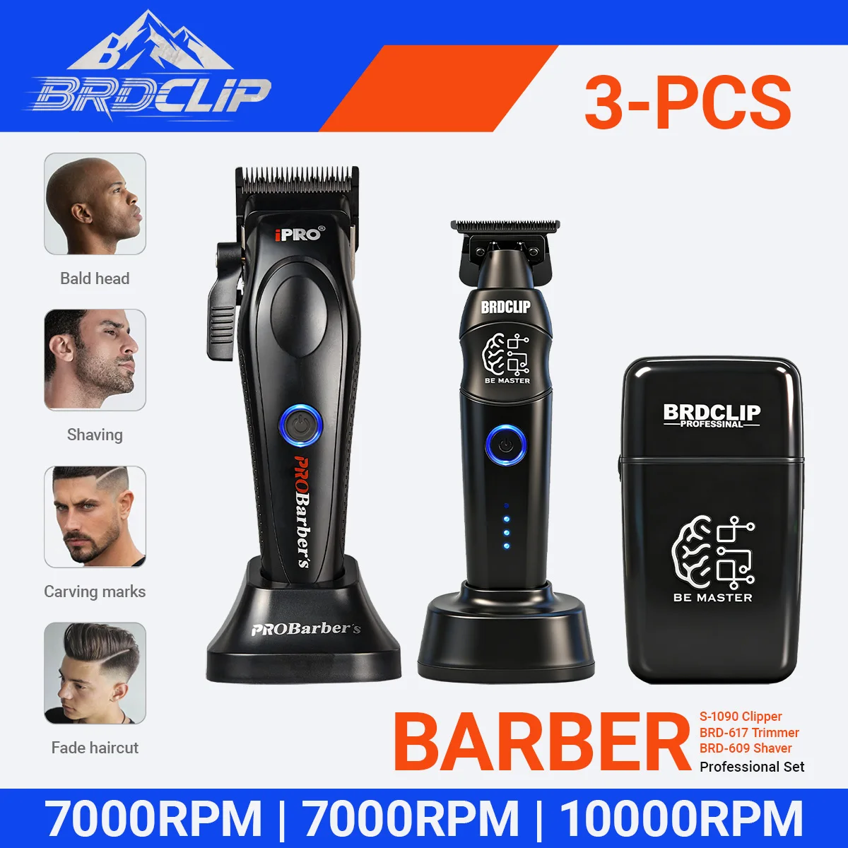 

Профессиональные машинки для стрижки волос Barber PROBarbers S1090, мощный мотор 7500 об/мин, триммер BRDCLIP, бритва 10000 об/мин