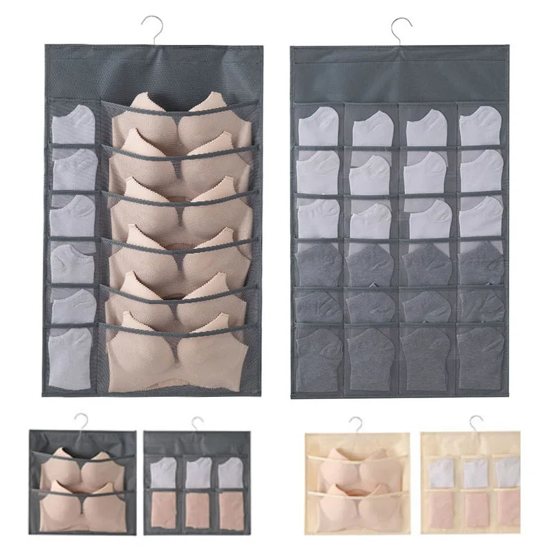 36/30/24/15/8 Grids Double-Side Underwear Socks Bra Organizer Multifunctional Washable HangingMesh Bag Clothes Divider Case