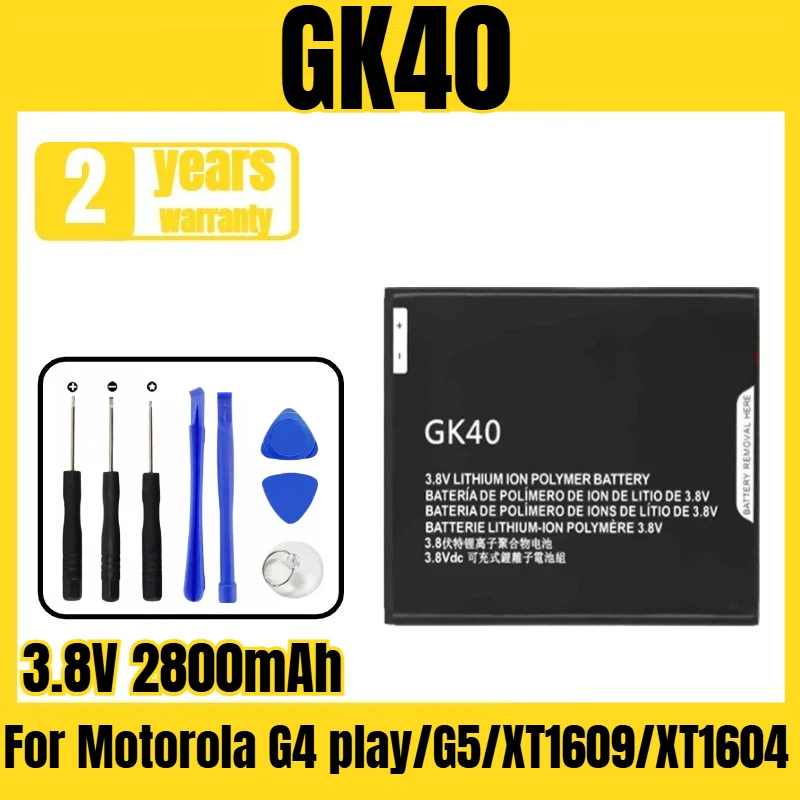 

GK40 Mobile Phone Battery For Motorola G4 play/G5/XT1609/XT1604 Battery New Large Capacity Delivery Tool 3.8V 2800mAh