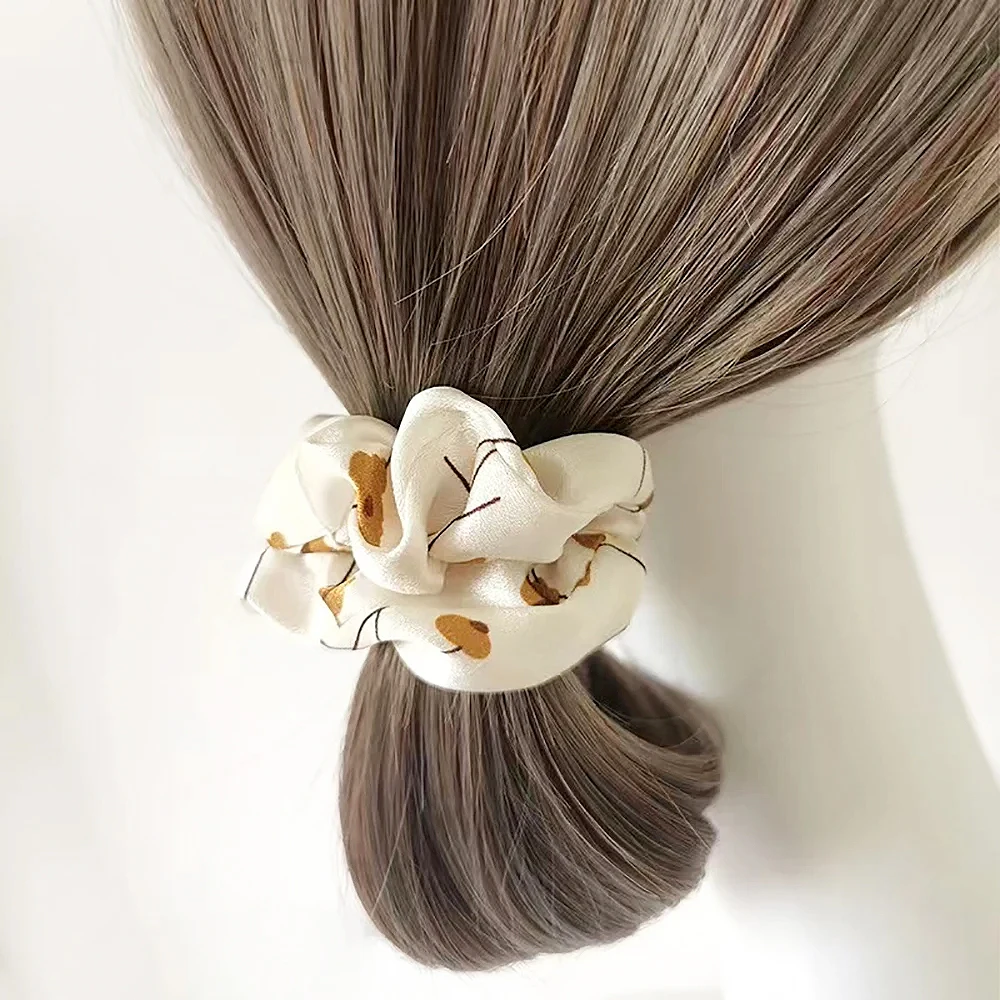 100% Pure Mulberry Silk Scrunchies Maple Leaf Hair Bands Ties Gum Elastics Ponytail Holders for Women Girls 19 Momme 3.5CM