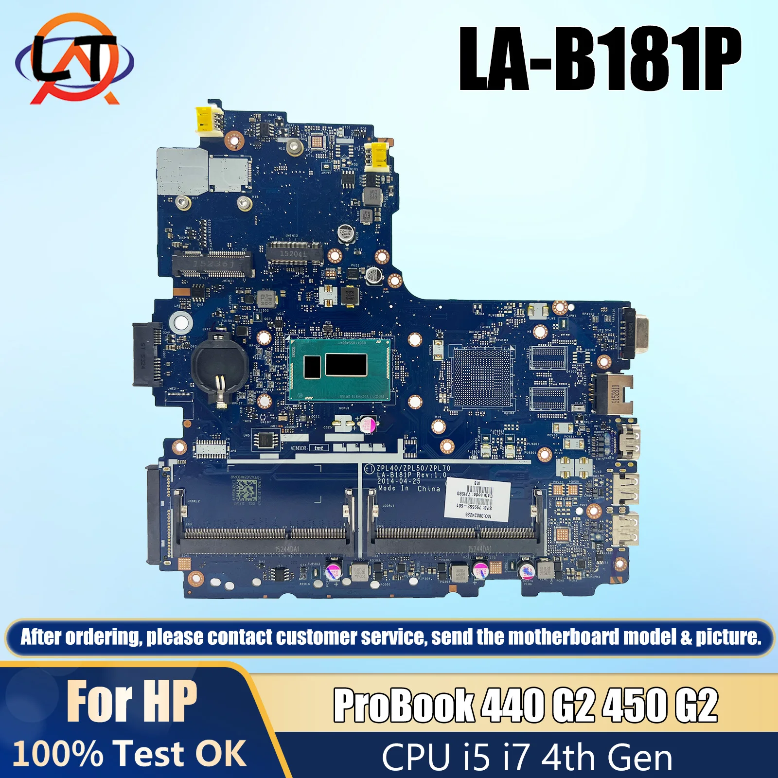 AKEMY LA-B181P HP Probook 440 450 G2 노트북 마더 보드 UMA I5 I7 4 세대 CPU 799552-601 노트북 메인 보드