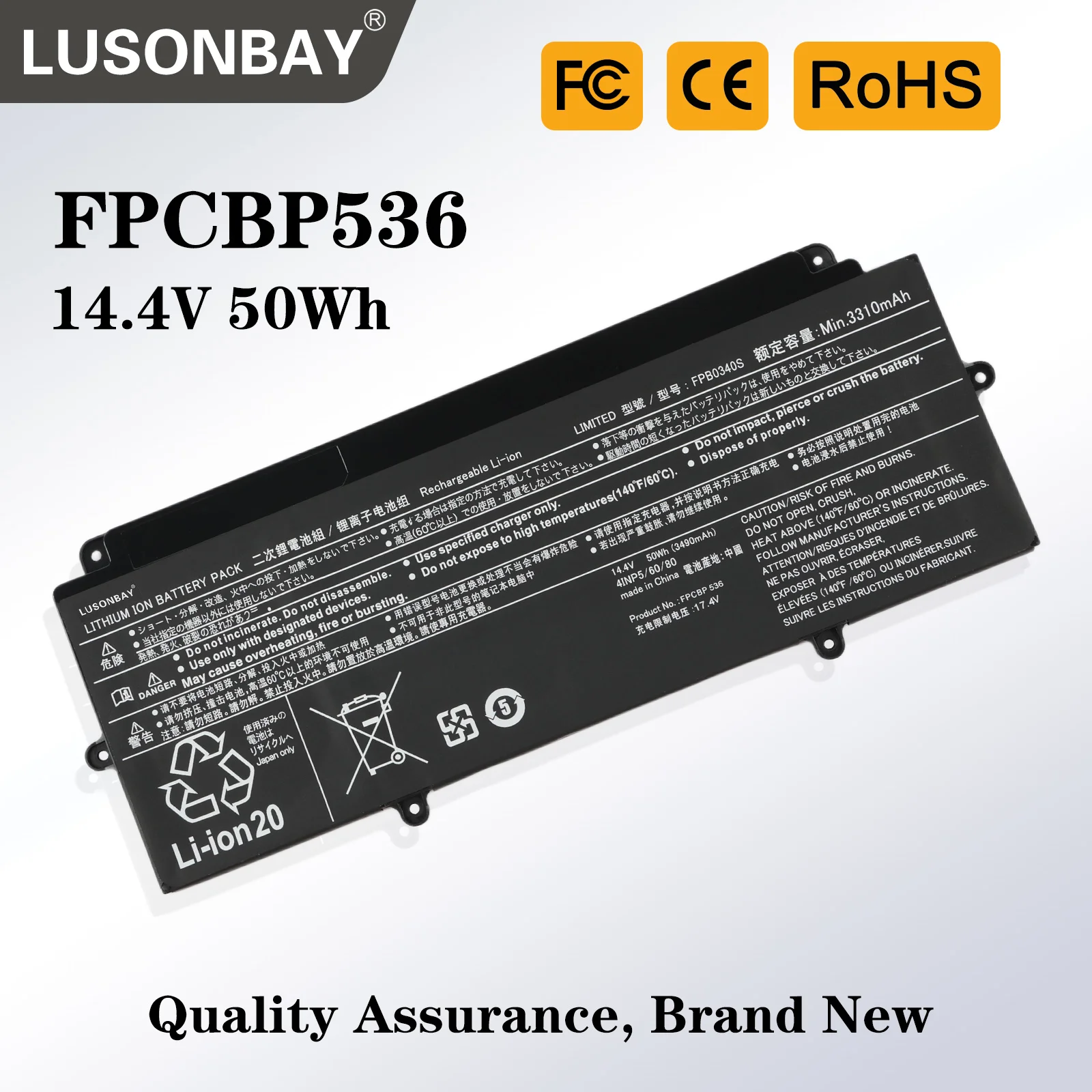 

LUSONBAY 14.4V 50WH FPCBP536 FPB0340S Laptop Battery For Fujitsu LifeBook U937 U938 U939 U939X CP737634-01 3310mAh
