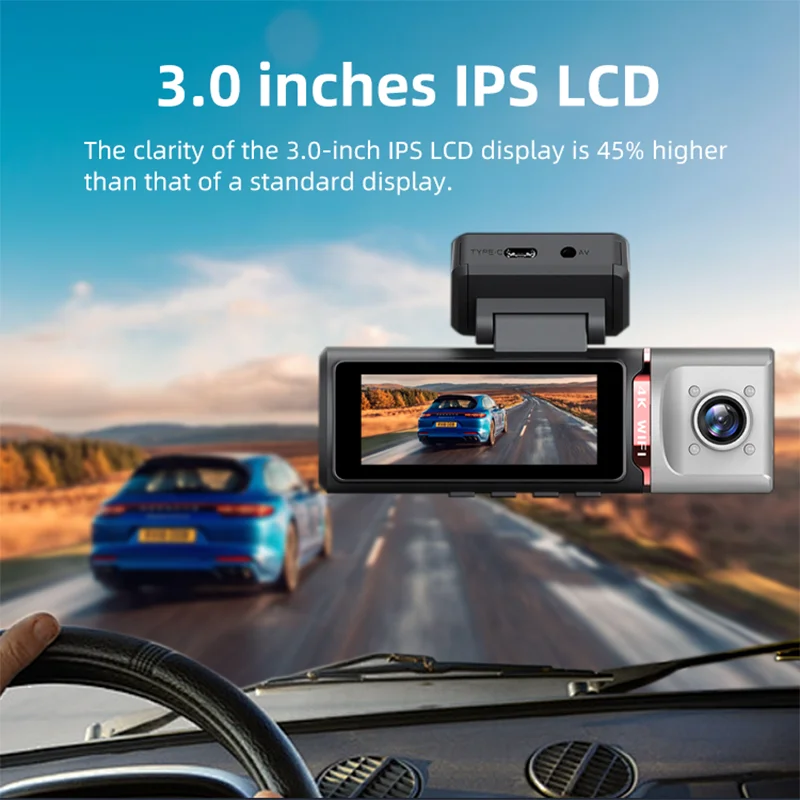 4K Dash Camera with Wireless Global Positioning System Car Dvr 3 Camera 4k + 1080P + 1080 Dash Camera 3 Channel 64gb Black Box