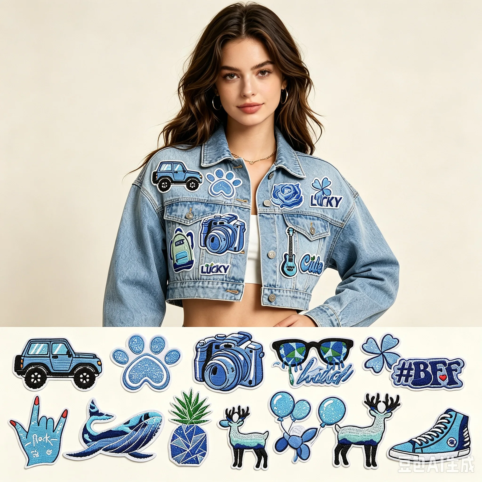 10Pcs Blue Theme Cute Mixed Embroidery Iron On Patches,Blue Rose Camera Car Animal Applique for Clothes Trucker Hat DIY Decor