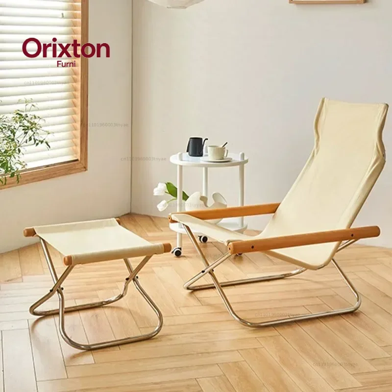Simple Canvas Sofa Chaise Longue Japanese Balcony Household Lazy Outdoor Leisure Beach Chair Folding Chair