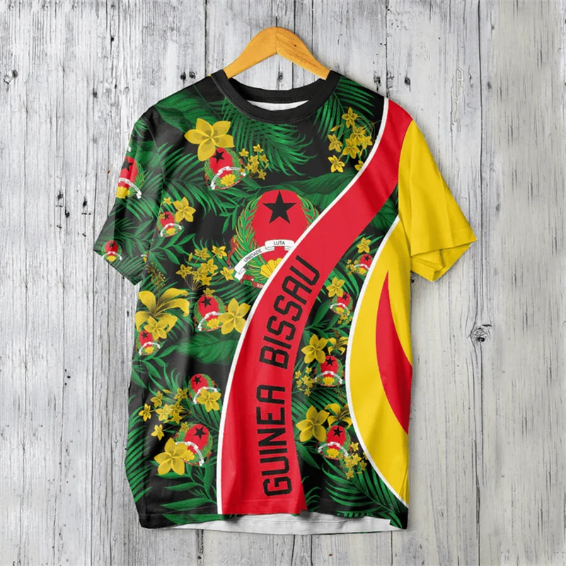 Guinea-Bissau Jersey Men's T-shirt O-Neck Oversized Short Sleeve Men's Clothing 3D Print GW Flag Emblem Football Team Shirt Tops