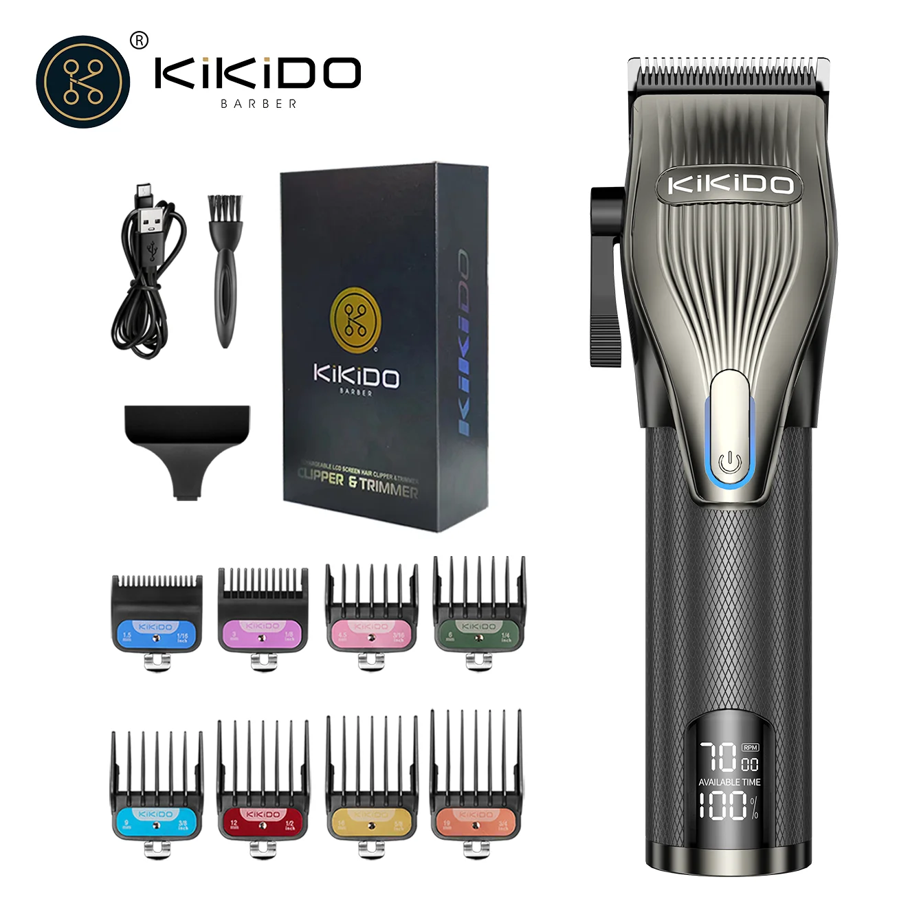 KIKIDO-Aparador de Pêlos Sem Fio Profissional para Homens, Barber Hair Clippers, Máquina Elétrica de Corte de Cabelo, Vector Motor Mower, 2200mAh