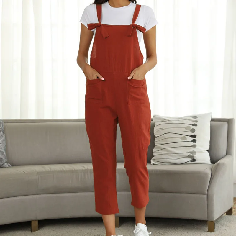 Jumpsuit untuk wanita 2023 kasual longgar warna Solid sederhana tali perban Romper mode elegan liburan Jumpsuit overall wanita