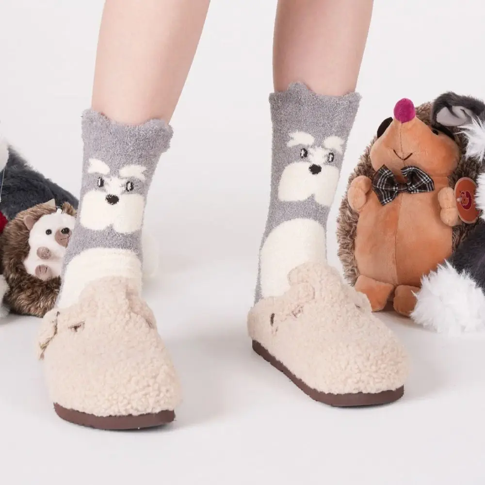 

Cute Cartoon Husky Coral Fleece Socks Soft Hedgehog Dog Plush Socks Sweet Hosiery Sleeping Socks Women Couple