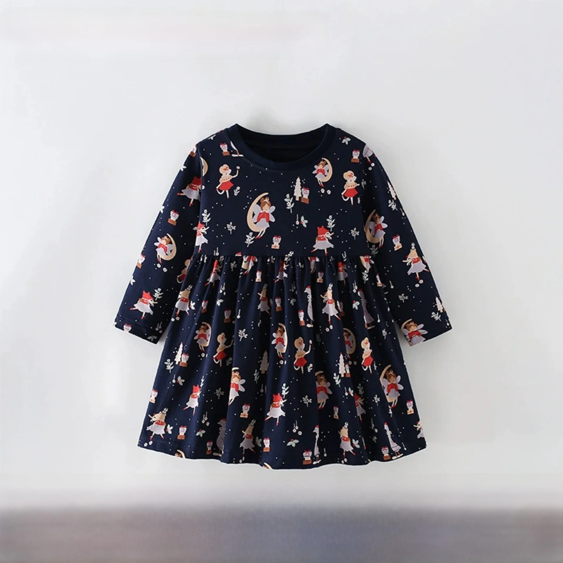 تنورة Malwee Girls Cotton Dr Long Sve Round Ne Winter Faionable للأطفال الصغار والمتوسطين من نسيج القطن الناعم #1