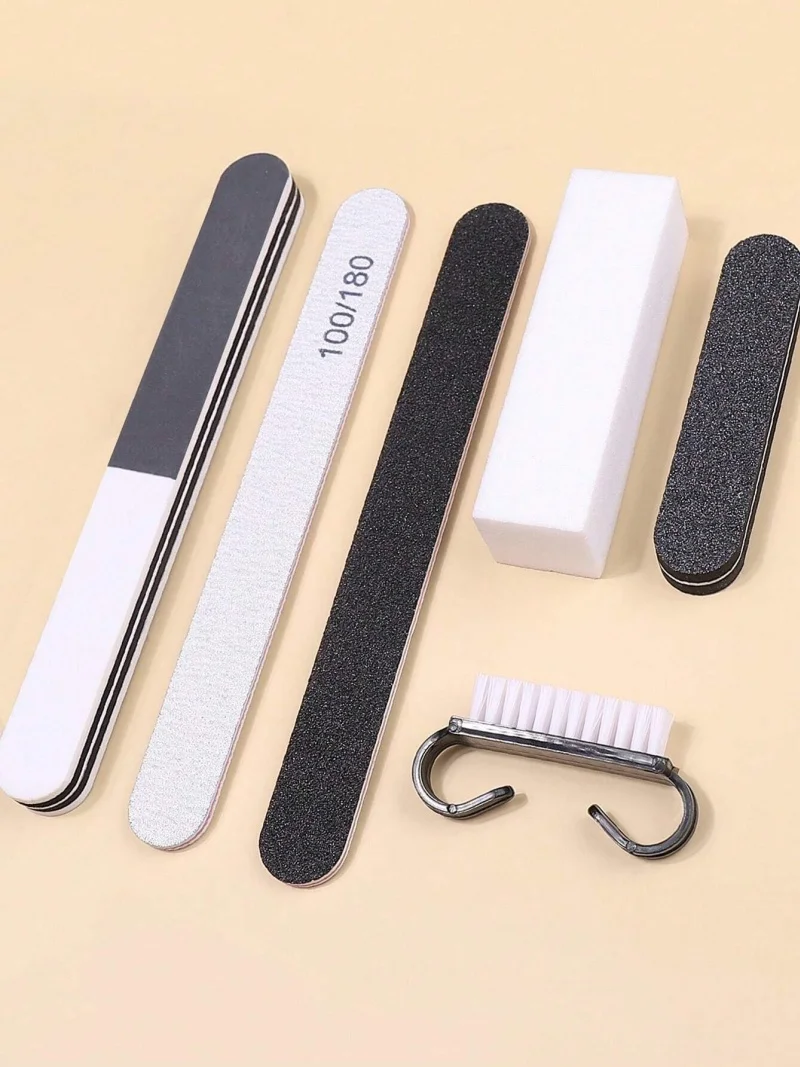 6 teile/satz Nagel Datei Maniküre Kit Doppelseitige Polieren Waschbar Dateien Schwamm Puffer Block Acryl Reinigung Pinsel DIY Set