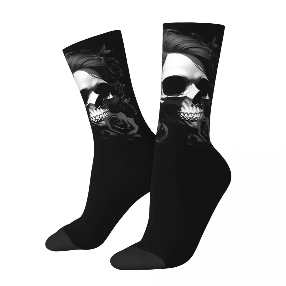 Monochrome Camouflage Skull Roses Socks Harajuku Stockings Winter Non Slip Men Socks Quality Graphic Climbing Socks