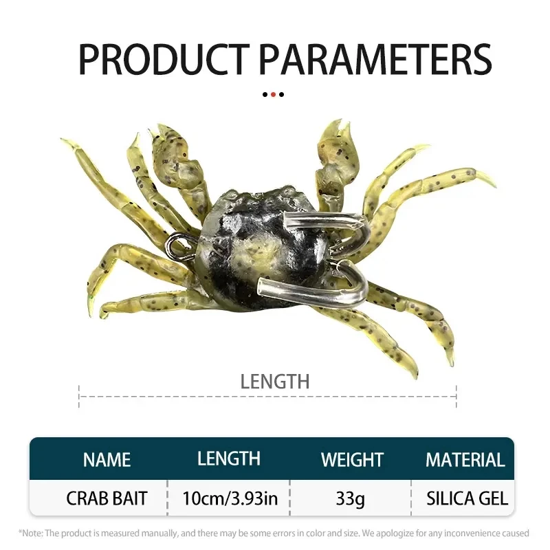 33g 10cm Simulation Crab For Octopus Artificial Bait Silicone Soft Fishing Lure With Hook Saltwater Winter Fishing Bass Pike