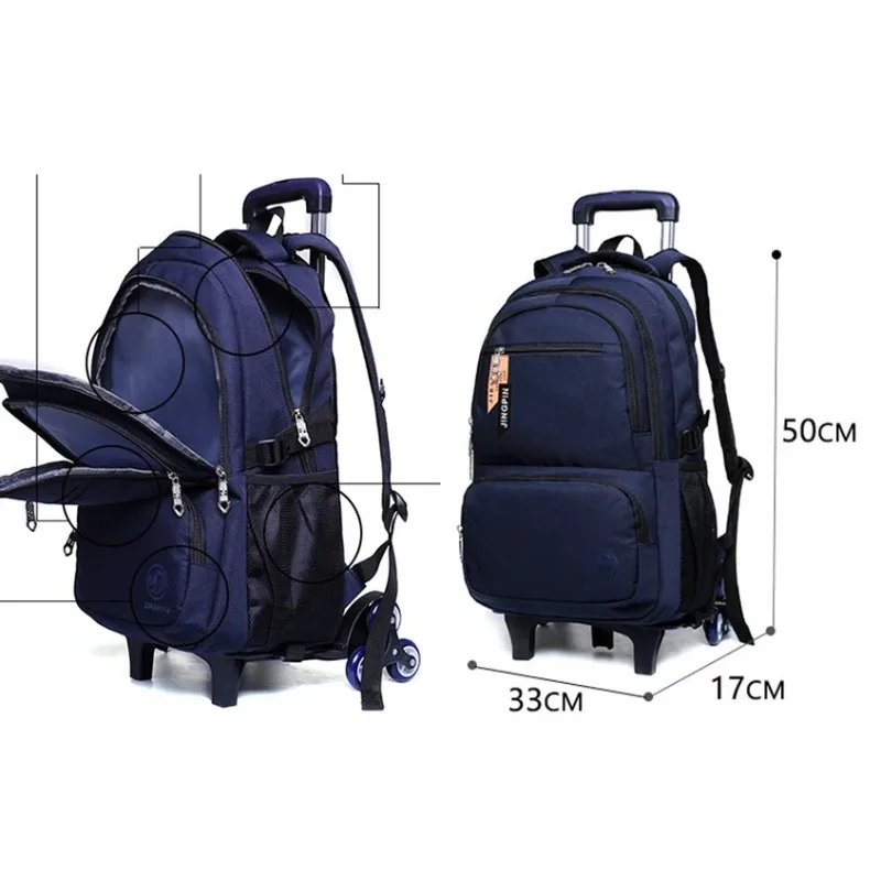 Children Backpack School Wheels Waterproof Backpack for School Teenager Boy Travel Backpack on Wheels Rolling School Bag Bookbag