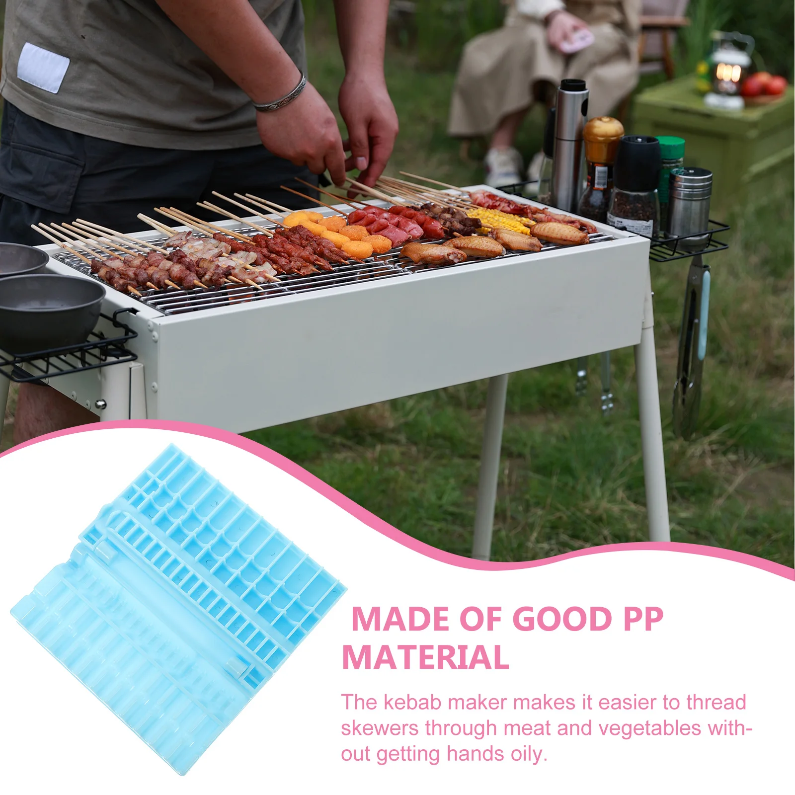 

BBQ Meat Skewers Machine Reusable Durable PP Material Portablefor Party Outdoor Barbecue Tools Blue om