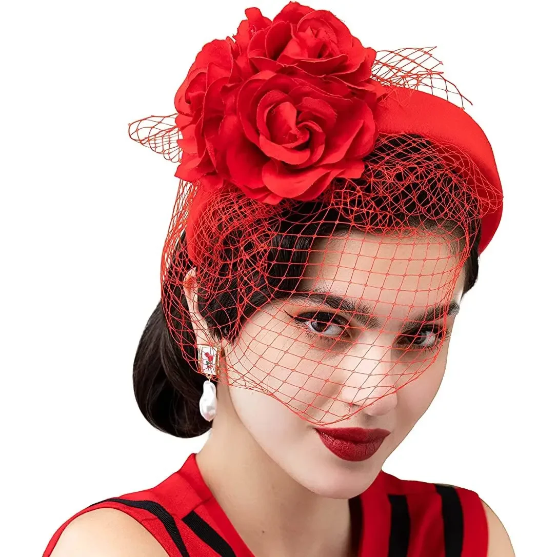 

Wedding Veil Fascinators Headband Tea Party Hats for Women Royal Mesh Flower Fascinators Hair Accessories Princess Hair Band