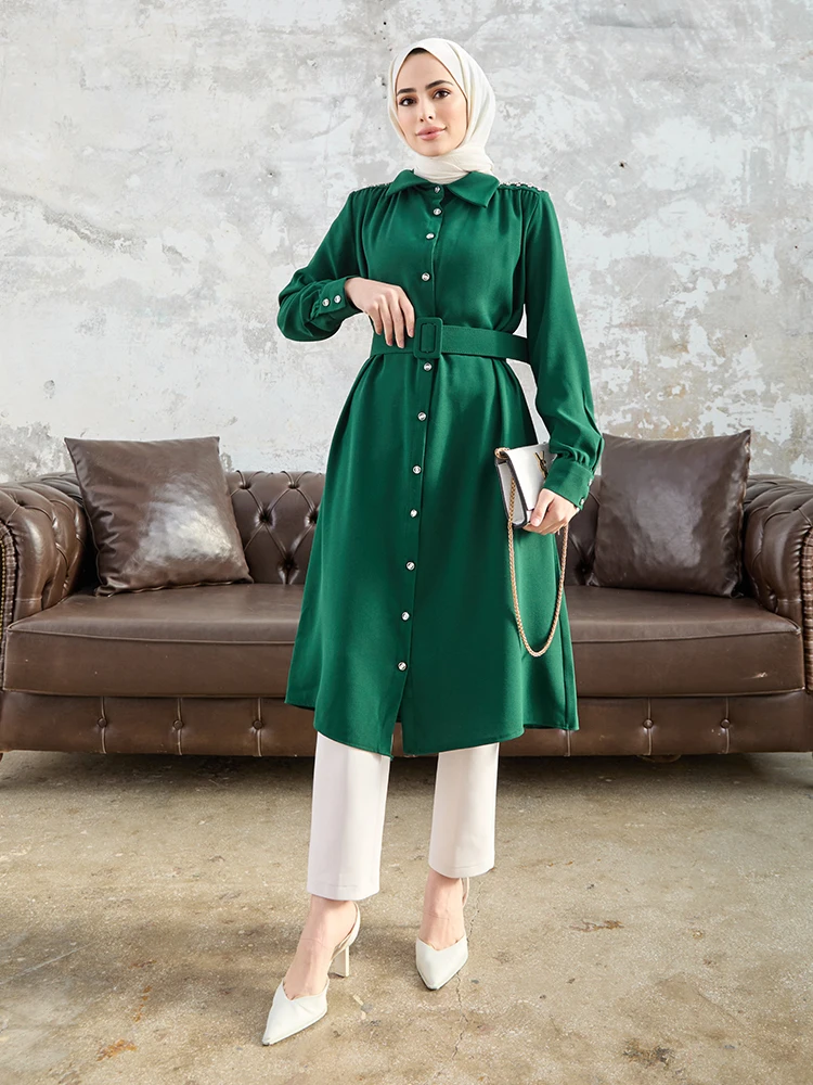 Women Long Tunic with Belt and Stone on the Shoulder