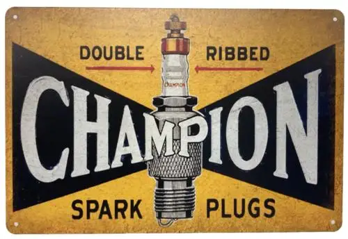 1p,Champion Spark Plugs Metal Sign - Vintage Style Wall Decor -  inches