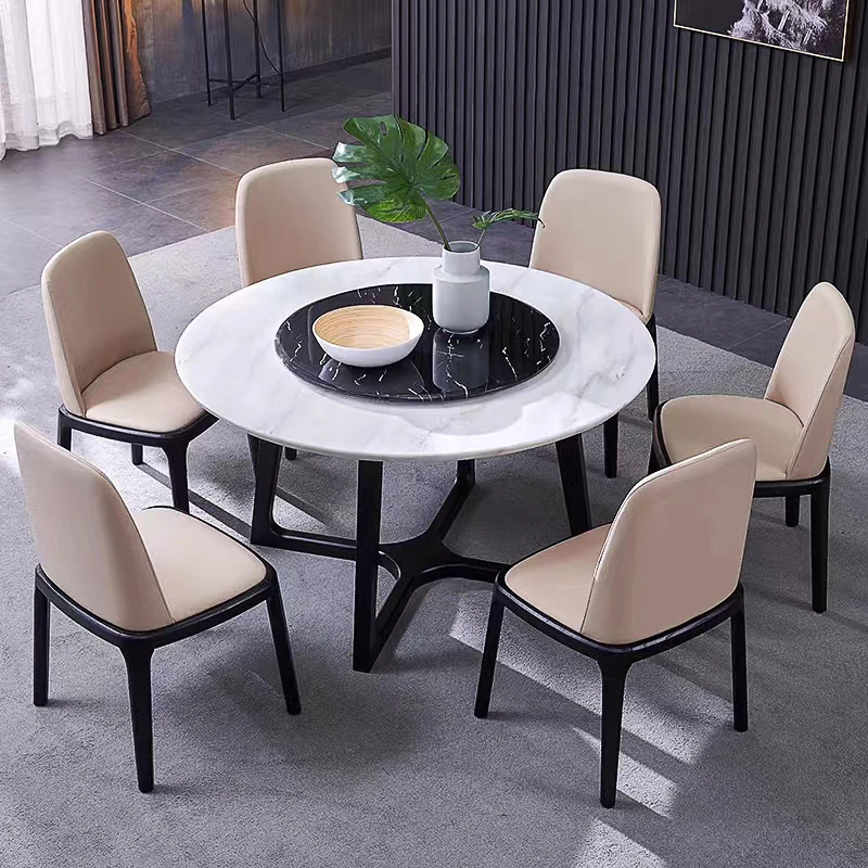 New Modern Design Dining Room Furniture Marble Table Top Luxury Metal Base Round Dining Table Set