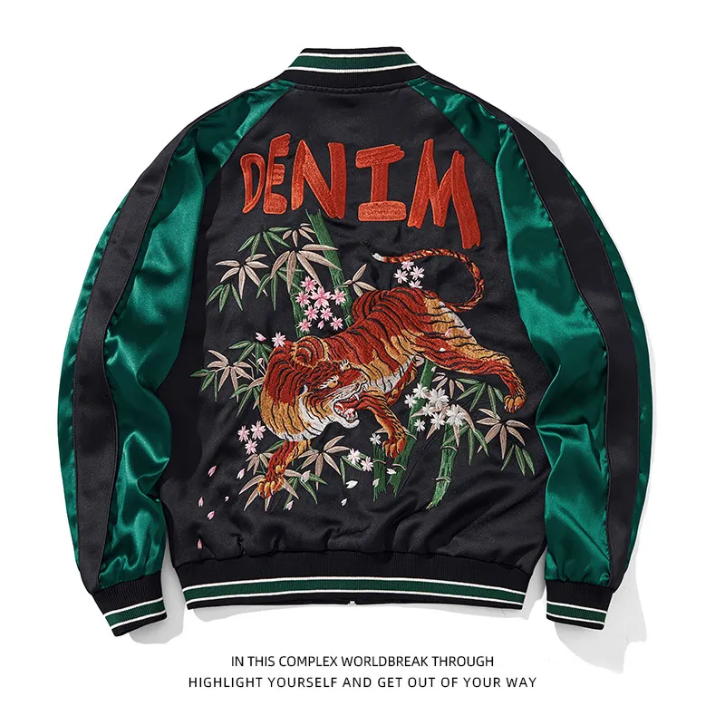 Asian Japanese Sukajan Style Embroidered Souvenir Jacket Outerwear Coat Heavy Industry Embroidery Yokosuka Men's
