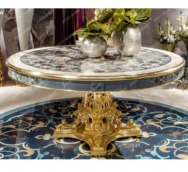 Dining table villa luxury shell parquet round dining table