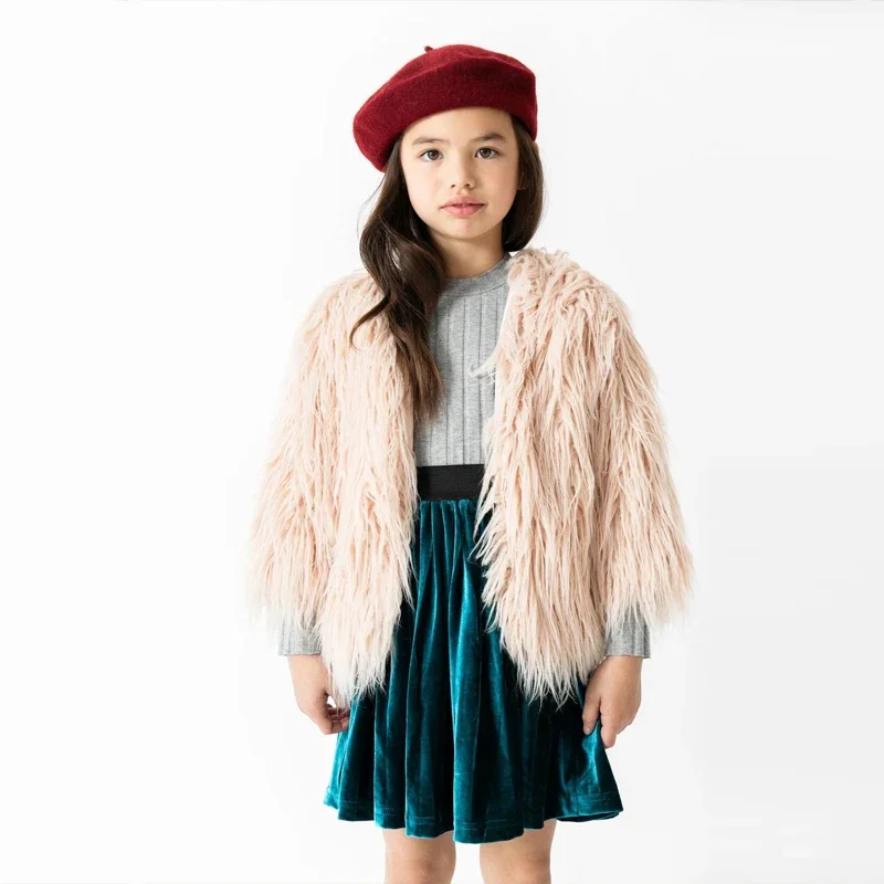 2-10Y Kids Clothing Fashion Girl Faux Fur Jacket Coat Winter Autumn Toddler Children Baby Warm Plush Outwear Fleece Clothes
