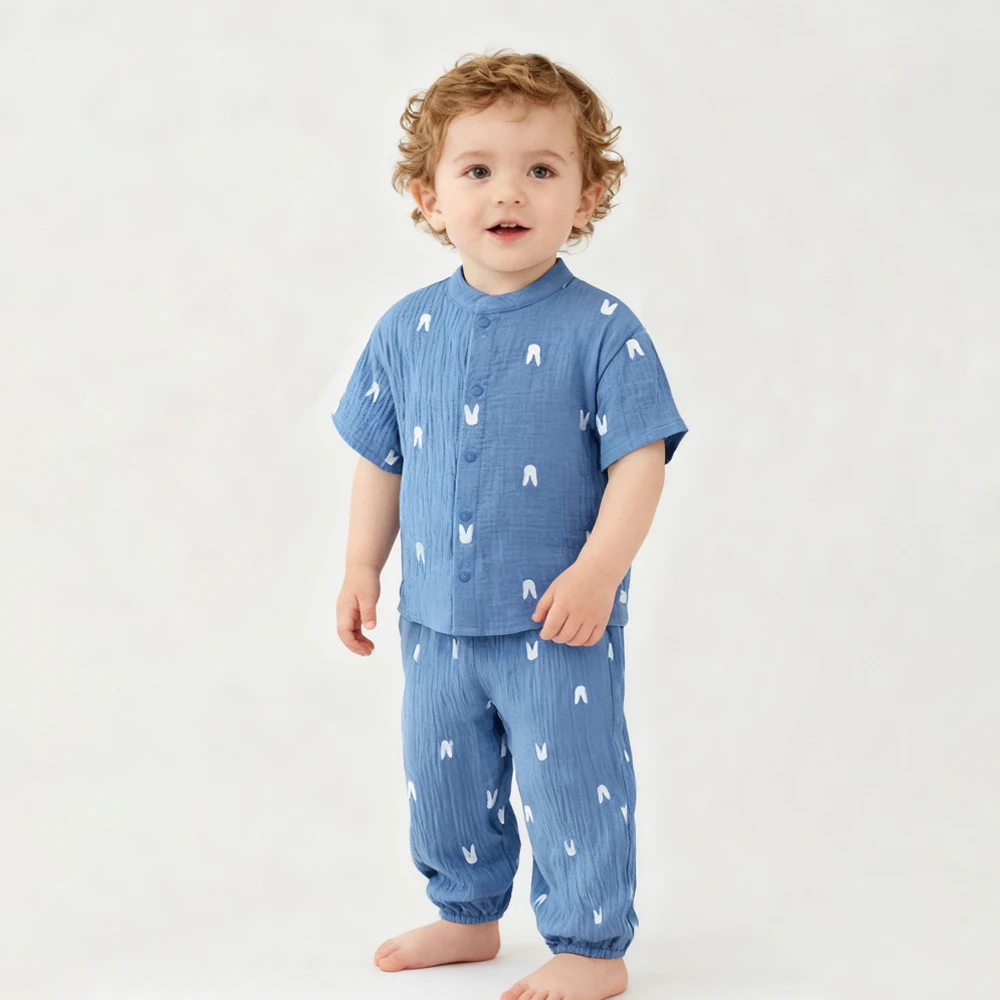 Sommer Baby Jungen Kleidungssets Bio-Baumwolle Bedrucktes Kleinkind Kurzarm-T-Shirt + Hose Kinderkleidung Anzüge