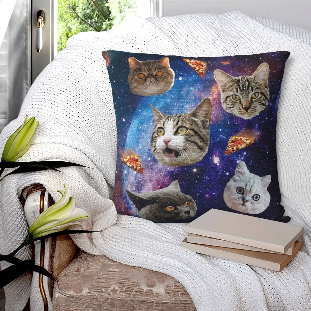 Space Cat Heads Square Pillowcase Pillow Cover Polyester Cushion Decor Comfort Throw Pillow for Home Living Room