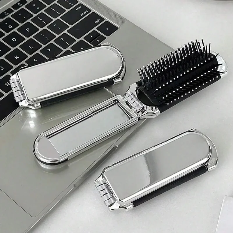 Folding Mini Hair Combs with Mirror For Travel Hair Styling Tools Cartoon Hairbrush Head Massage Anti-Static Brushes Mirrors