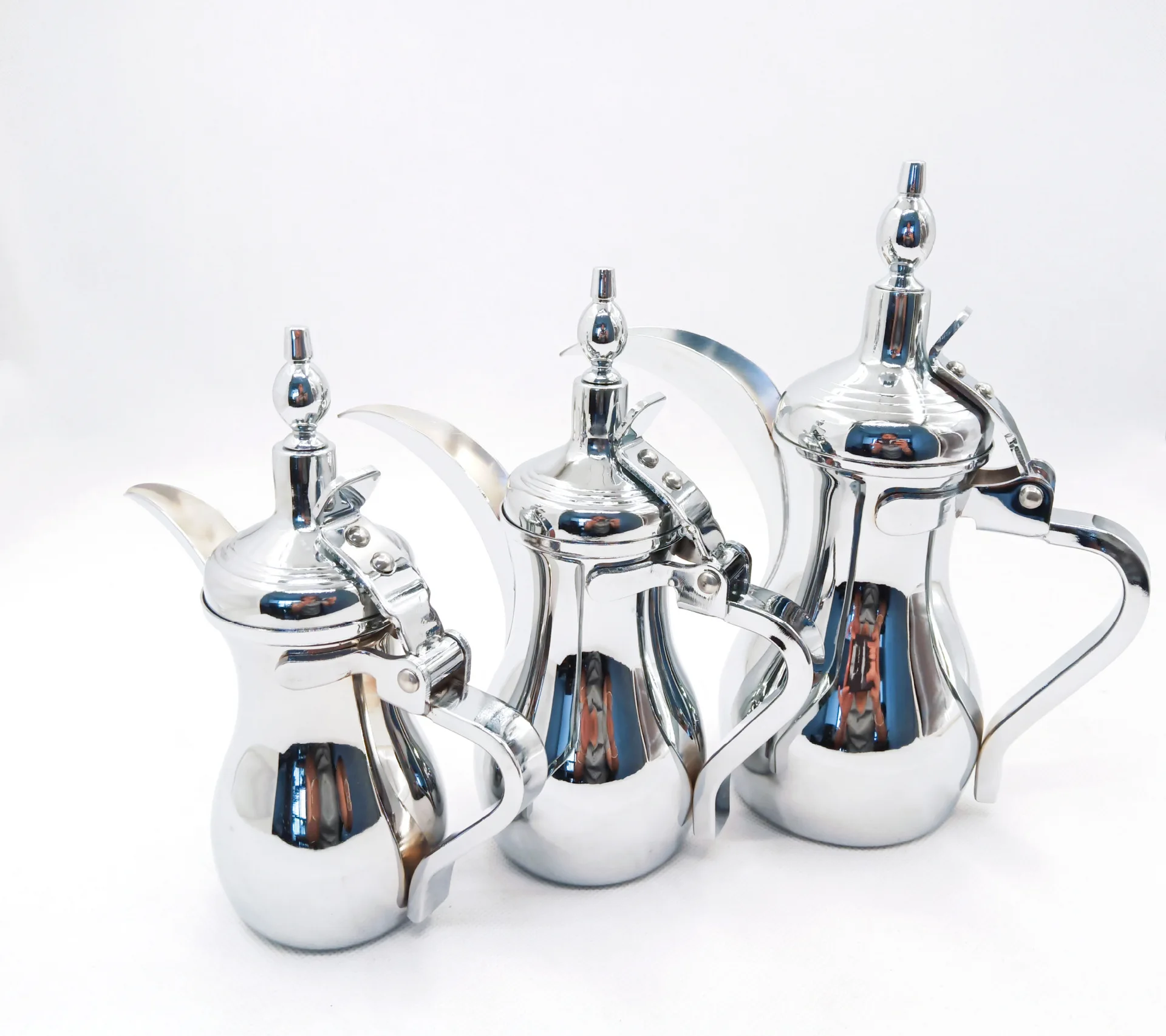 Middle Eastern Arabic Coffee Pot, Gold Silver Tone Stainless Steel Dallah Coffee Server, Home Tabletop Beverage Utensil