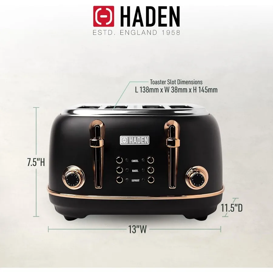 Heritage 4-Scheiben-Toaster mit extra breiten Schlitzen, 1500 Watt, schwarzes Kupfer, Retro-Edelstahl-Design mit selbstzentrierender Funktion