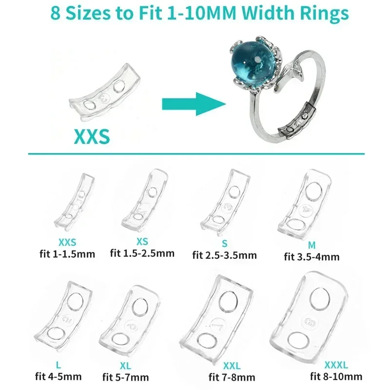 10 cm 4 dimensioni Tenditore a spirale Misura dell'anello Regolazione in silicone trasparente per la regolazione della dimensione dell'anello di protezione dei gioielli dell'anello allentato