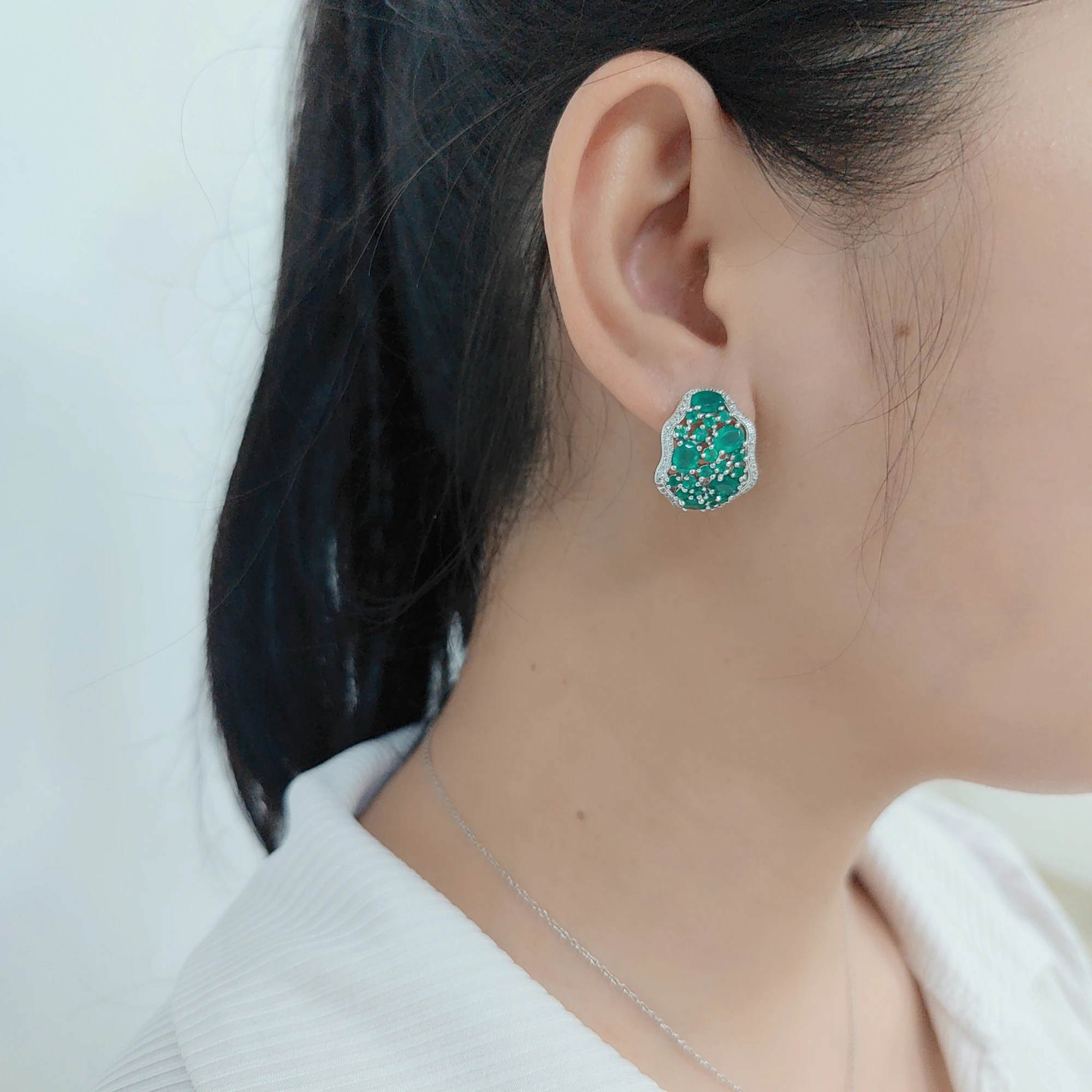 Gem\'s Ballet 9.54Ct Natural Green Agate Vintage Earrings 925 Sterling Silver Gemstone Stud Earrings For Women Fine Jewelry