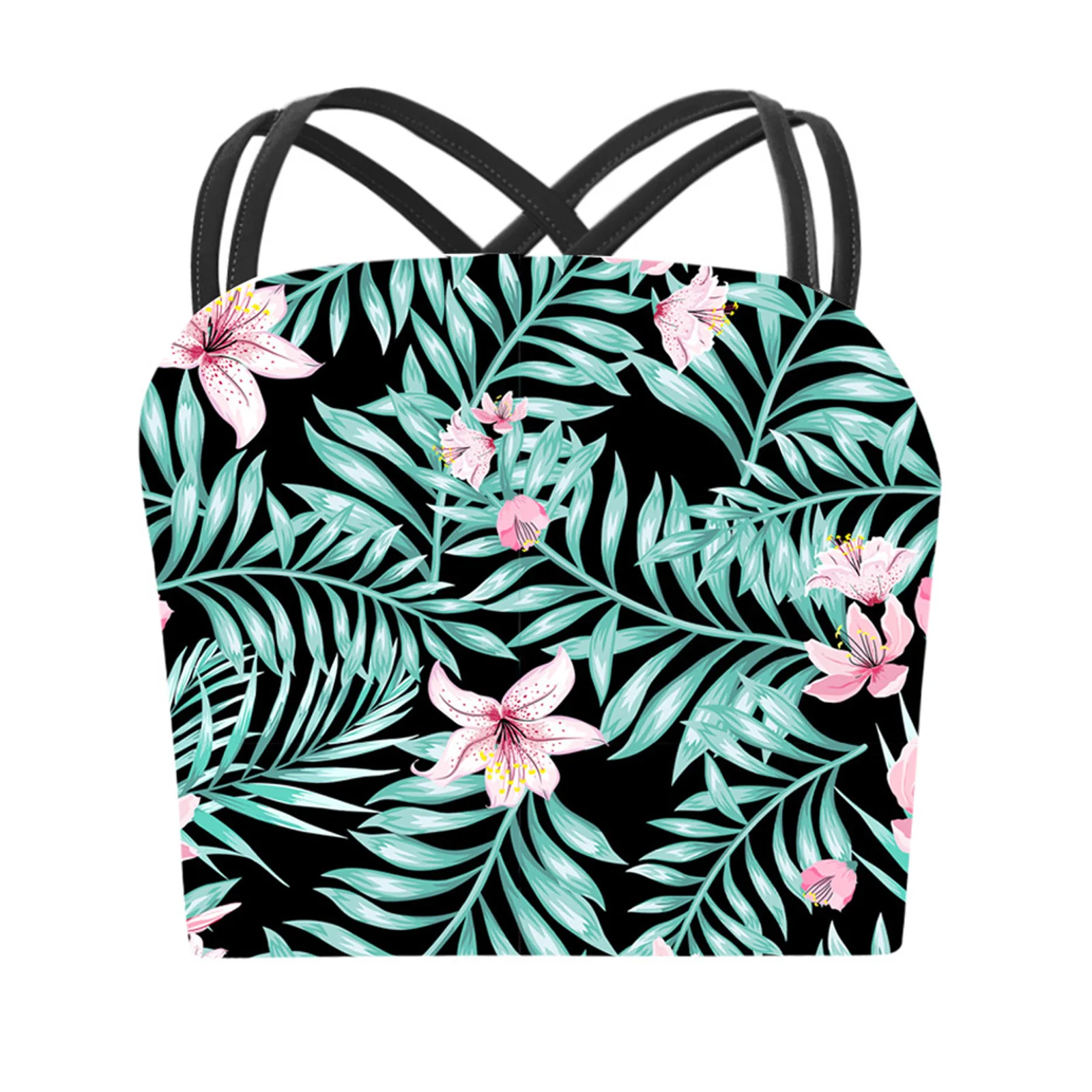 Kids Girls Stylish Double Straps Print Crop Vest Tank Top Summer Swim Top Bikini Tankini Top Bathing Suit Pool Beach Swimwear