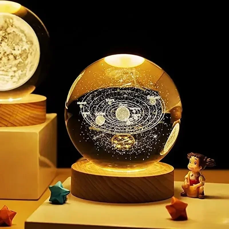 Gift Festival USB LED night light, Galaxy Crystal Ball lamp, 3D planet moon lamp, home decoration