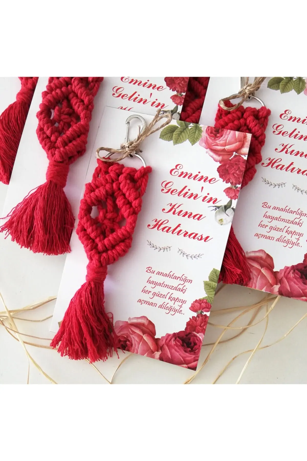 Macrame Keychain Kına Souvenir Red 50 PCs Düğün Kına Engagement Birthday All special Günlerinizde With You