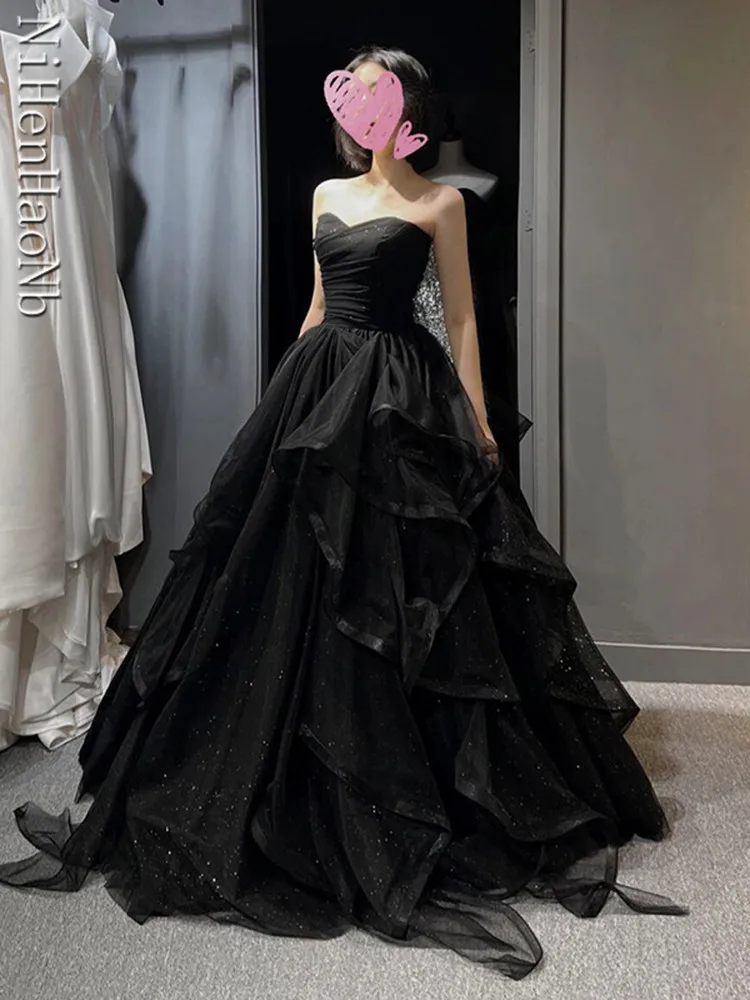 Vestido sem alças para mulheres, vestidos elegantes de casamento, robe de baile, vestido de baile formal, preto, novo, 2023