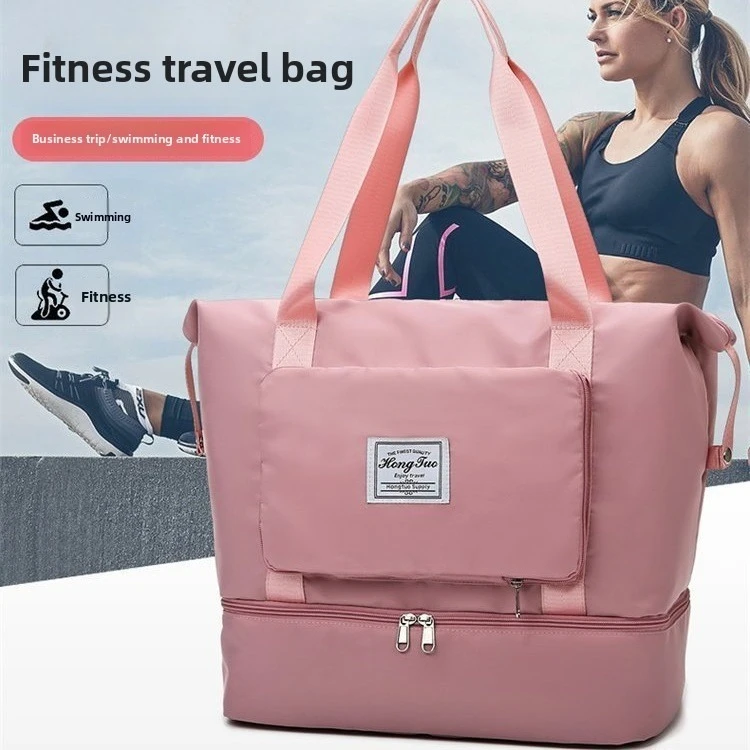 Waterproof Women Tote Bag Multi Pocket Shoe Compartment Gym Handbag Weekend Short Overnight Trip Foldable Storage Fitness Bag