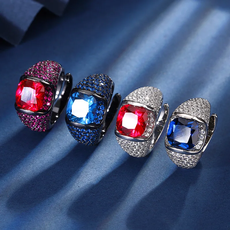 

Jewelry Gold Plated Colored Gems Corundum Retro Temperament Ring Female 10*10