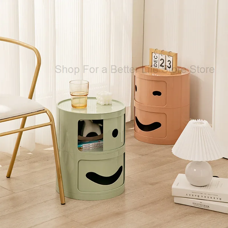 Nordic Smiling Face Storage Cabinet Bedside Table Modern Locker Bedroom Storage Mini Small Round Living Room Cabinet Home Decor