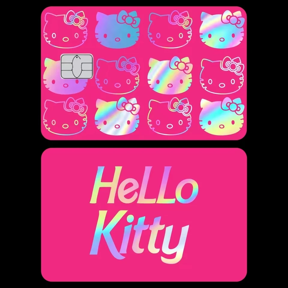 Laser Hello Kitty Stickers Bank Card Credit Card Id Card Waterproof Wear Resistant Protection Stickers Size Chip Anime Kawaii