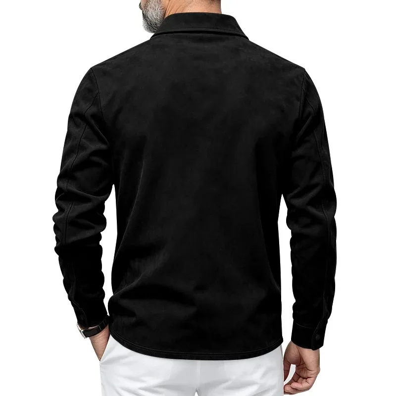 Herren-Freizeitjacke aus Kunstwildleder mit Kragen, langen Ärmeln, Knopfleiste vorne und Brusttaschen, geeignet für Frühling und Herbst. – Detail 34