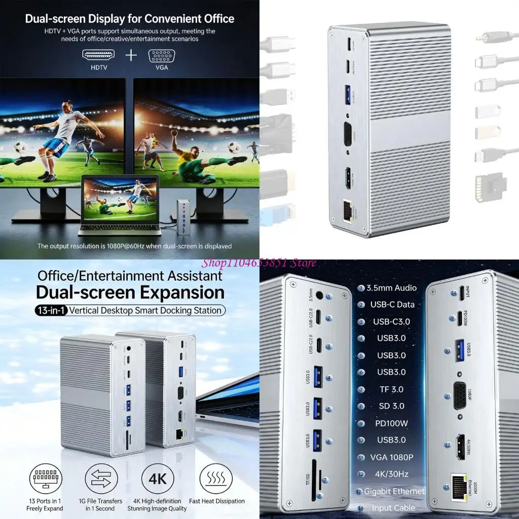 Space Saving 13 Connection Desktop Expander Featuring double Screen Ability Strong Delivery And sound Output 