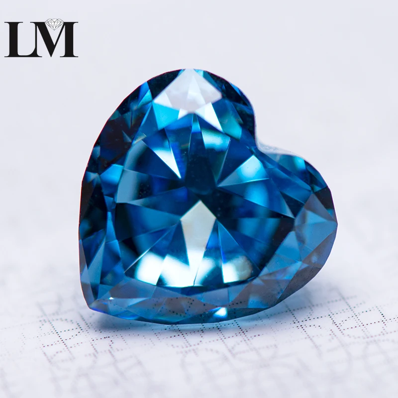 

Cubic Zirconia Synthetic Gemstone 5A 4k Crushed Ice Cut Fancy Blue Color Heart Shape Lab CZ Stone For Charms Women Jewelry