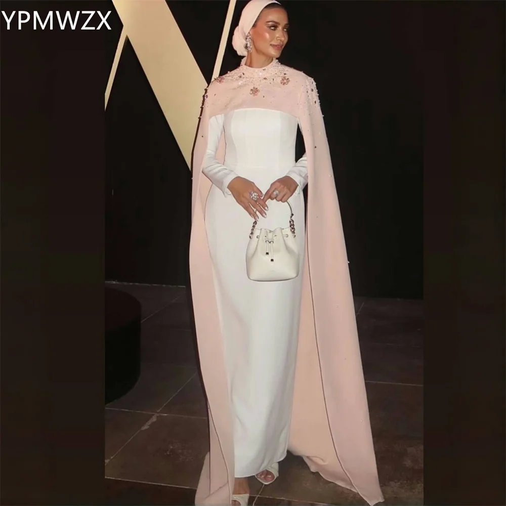 

Customized Evening Dress Formal Party Occasion YPMWZX High Collar Column Floor Length Skirts Bead Bespoke Dresses Wome