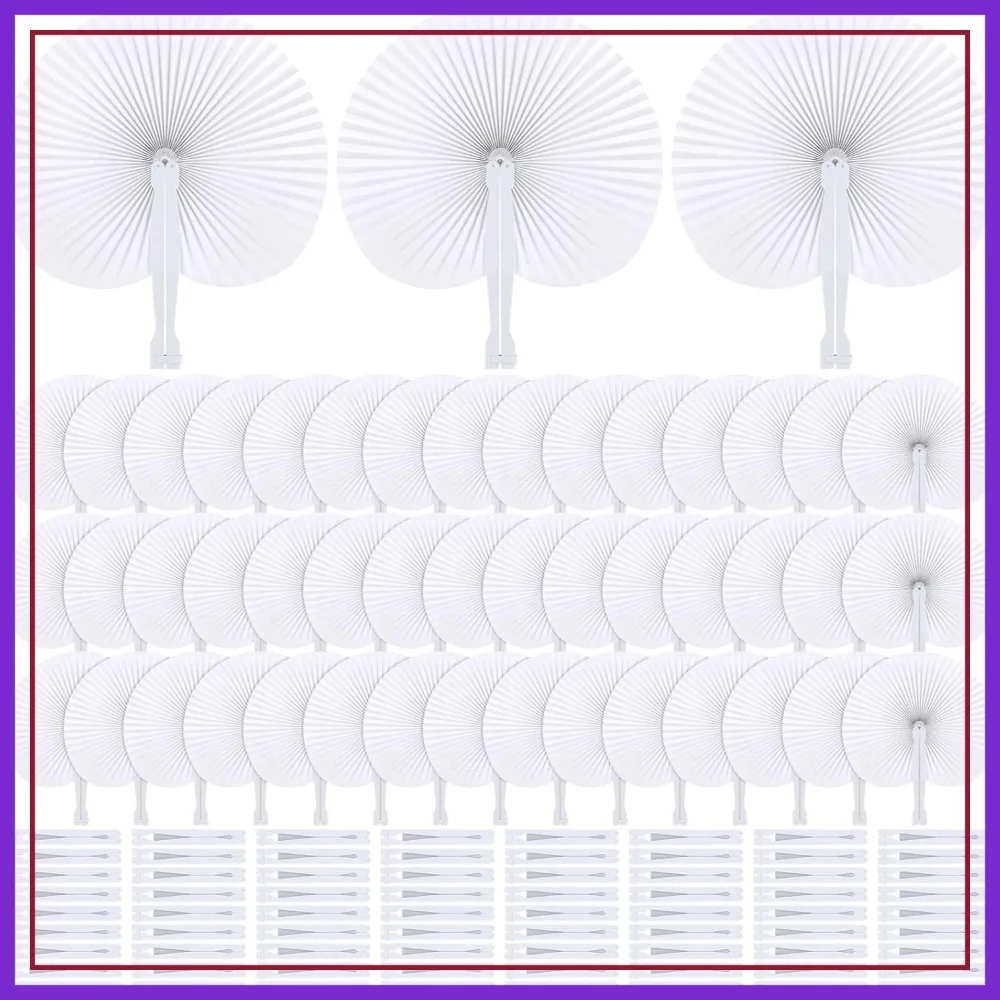 

200 Pcs 9 Inch Folding Handheld Paper Fans with Plastic Handle for Wedding Favors, DIY Decor