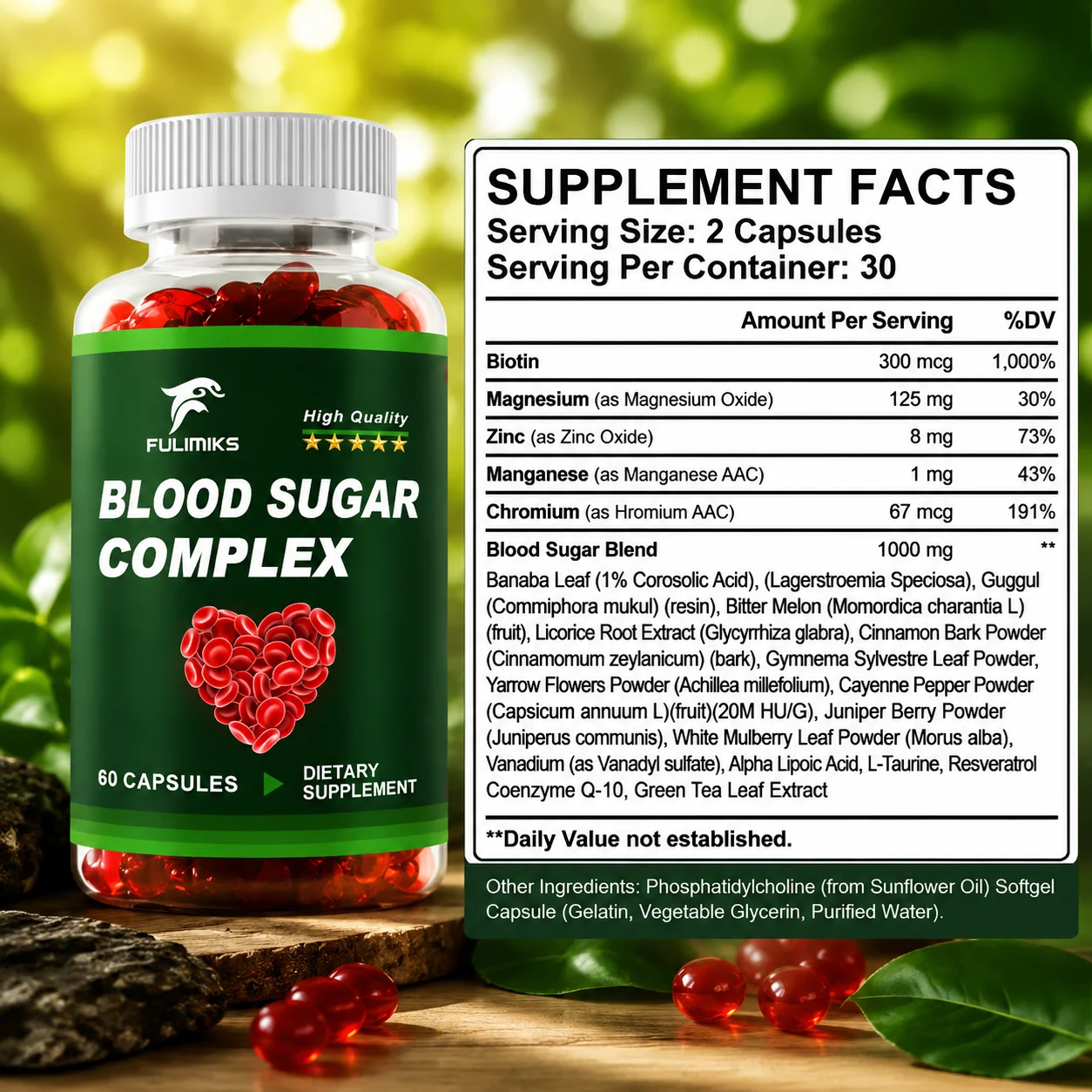 Fulimiks Blood Sugar Complex Supplement, With Cinnamon, Vitamins, Maintain Healthy Blood Sugar Levels, Metabolic Balance, Immune