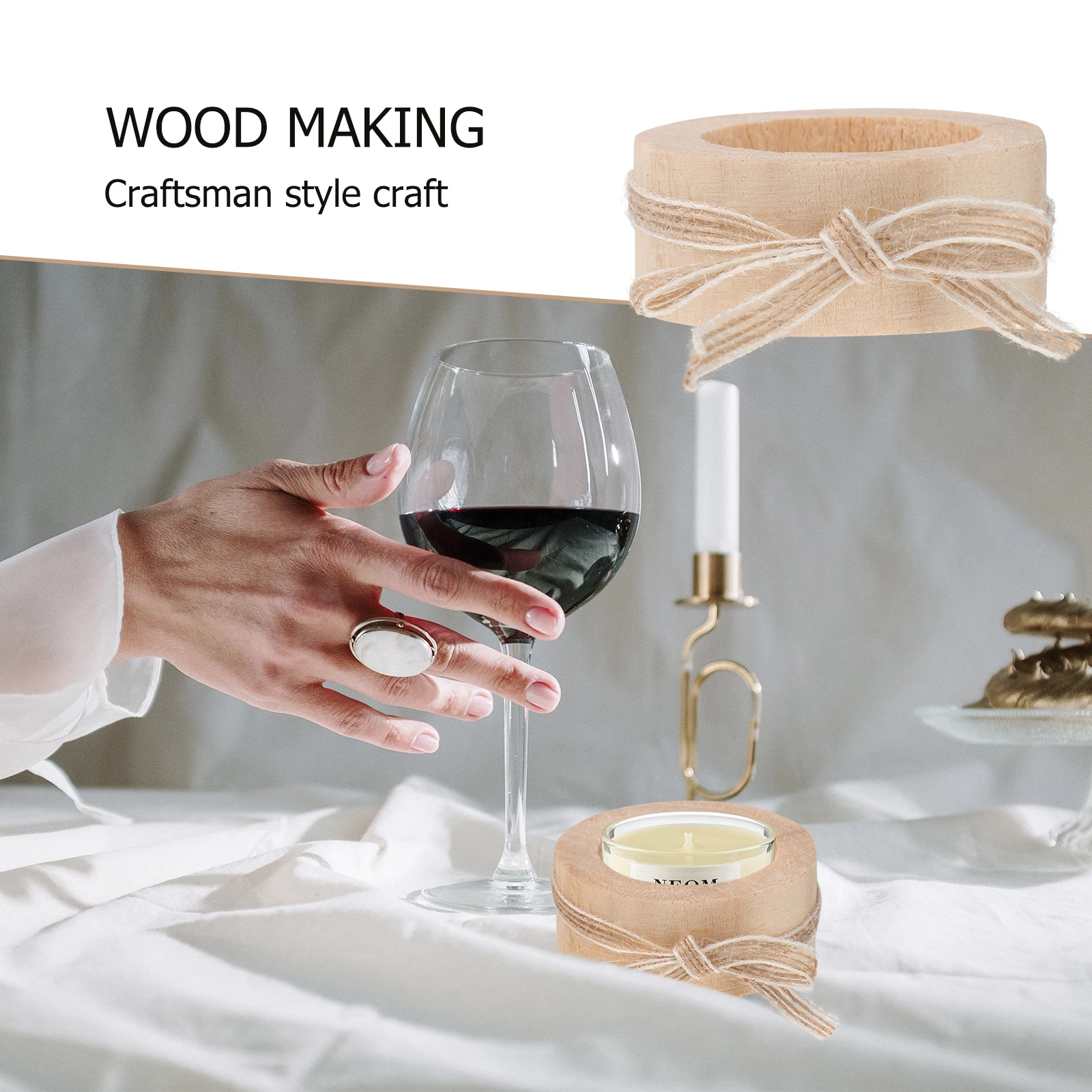 

2Pcs Wooden Holders Cylinder Tealight Cylinder C Holders St for Festival Gift Christmas Decorative Pillar Home Accent