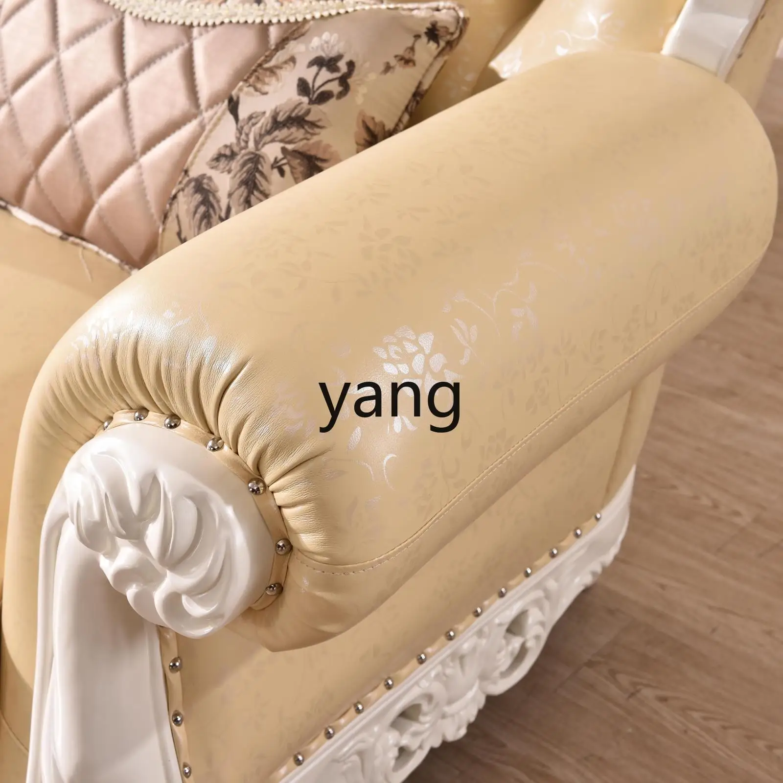 LH solid wood carving flower paint leather chair sofa combination, home light luxury modern