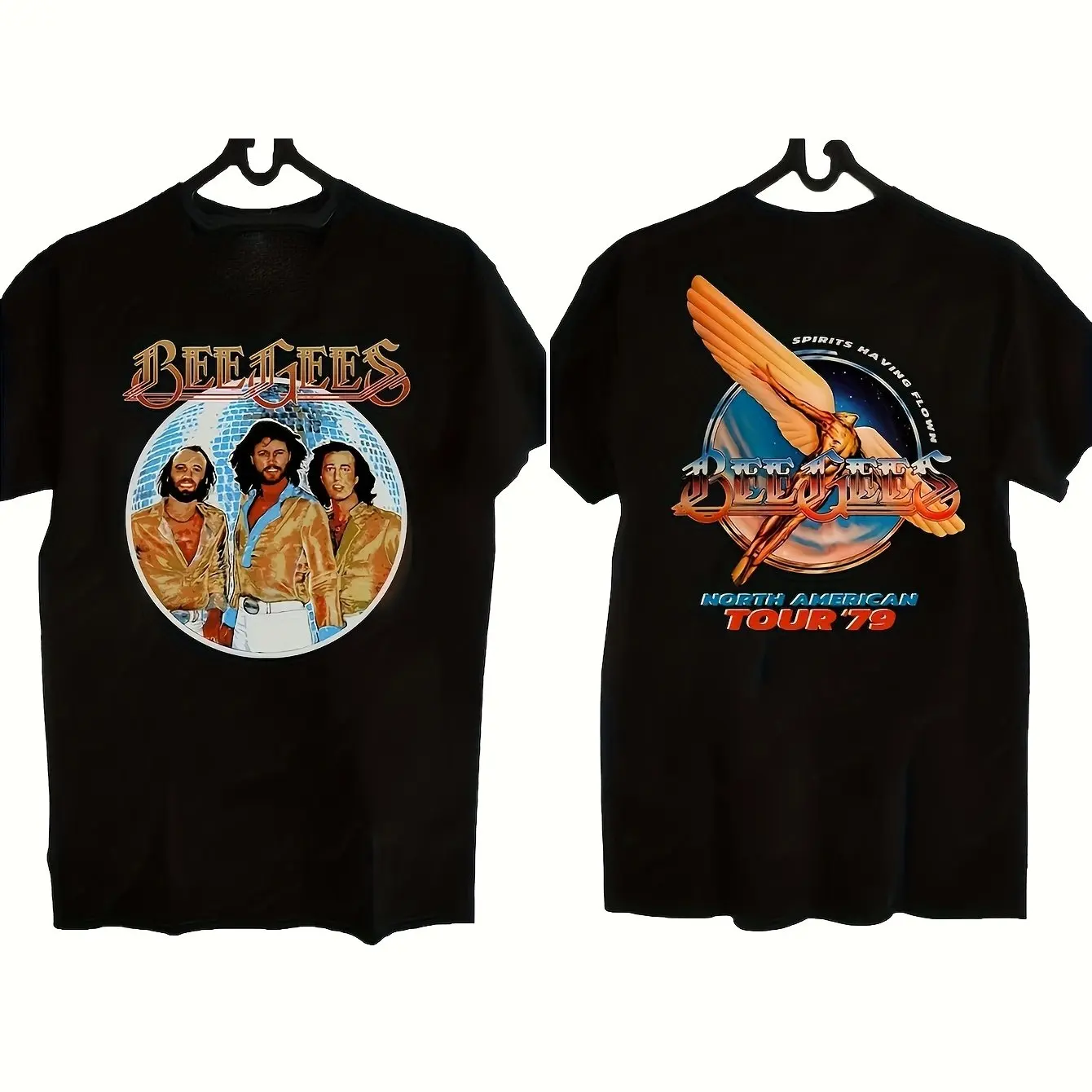 Bee Gees North American Tour 1976 Camiseta gráfica vintage de algodão preta masculina casual manga curta com logotipo de banda retrô